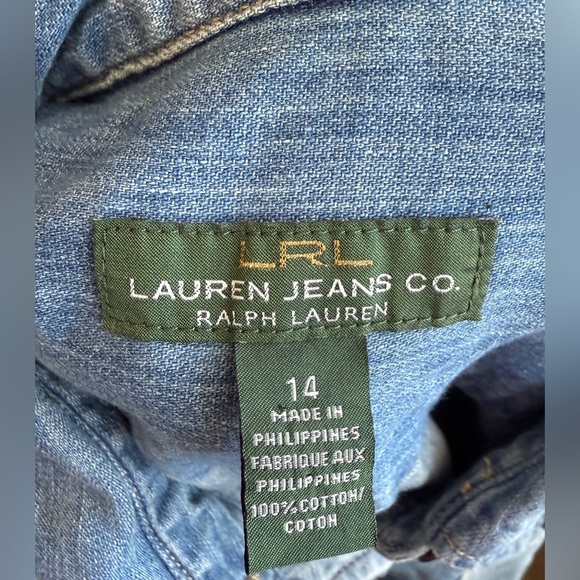 LRL Ralph Lauren Blue Demin Romper Jumper Jumpsuit Shorts Sleeveless Size 14 EUC - Picture 3 of 4